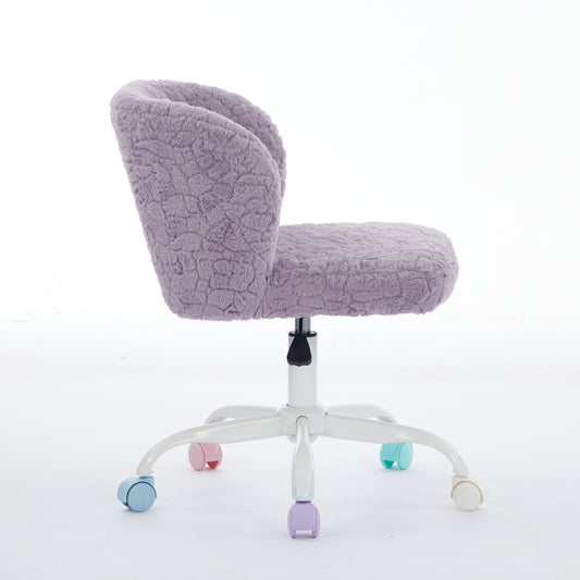 A&A Furniture Office Chair,Artificial Rabbit Hair Home Office Chair With Metal Base,Adjustable Desk Chair Swivel Office Chair,Vanity Chair Violet