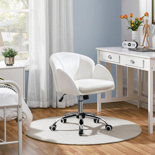 White Petal Desk Chair Faux Leather Swivel Office Chair-1