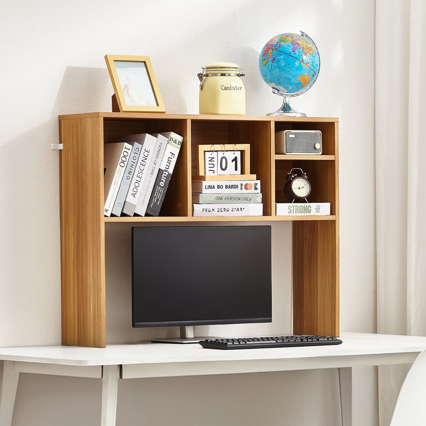 1-tier desktop bookshelf and monitor hutch, alternate view