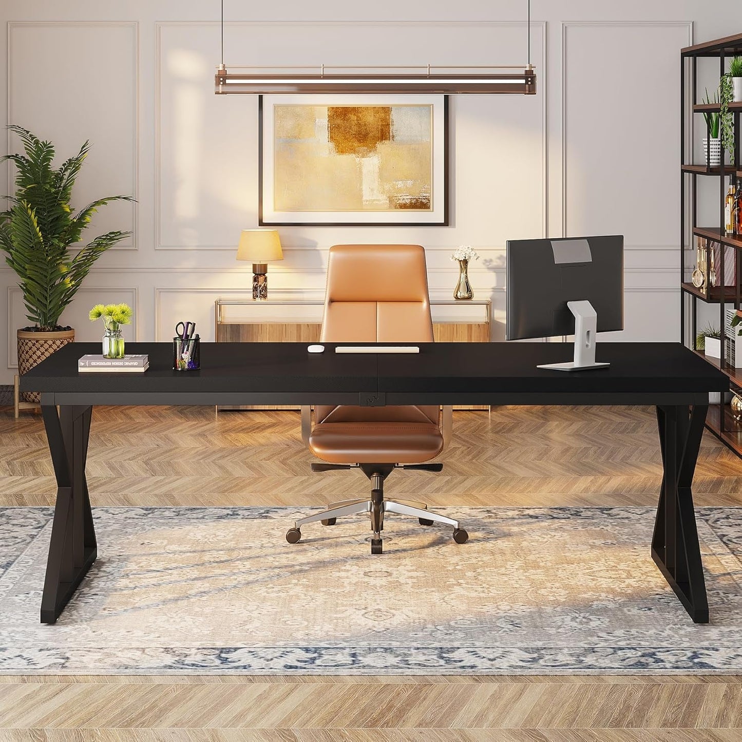 78.7 Inch Black Executive Desk Home Office Computer Desk-4