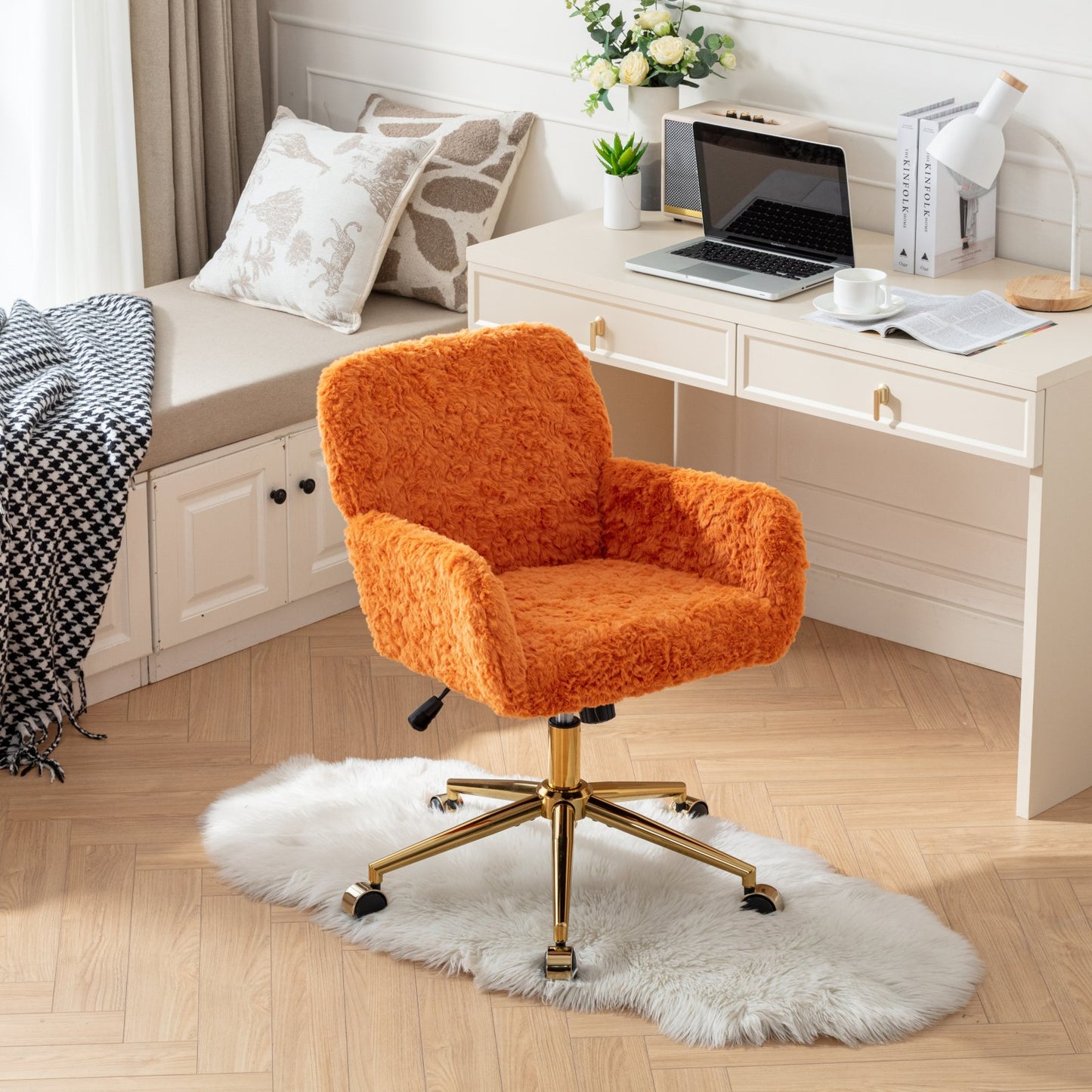 The Faux Fur Studio Chair | Gold Base Swivel