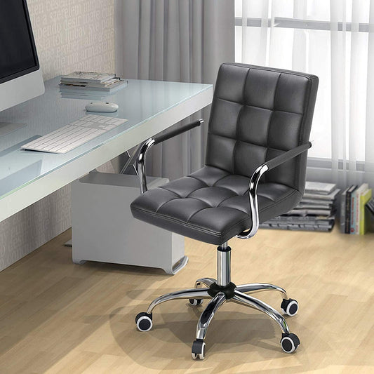 Grey Leather Office Chair With Armrests For Home Office-1