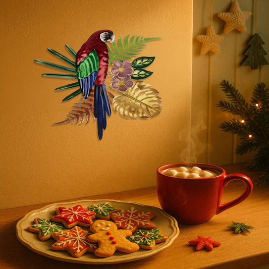 CIFbuy Vintage Colorful Parrot Wall Art With Floral Design Bohemian Tropical Bird Decor For Home Office