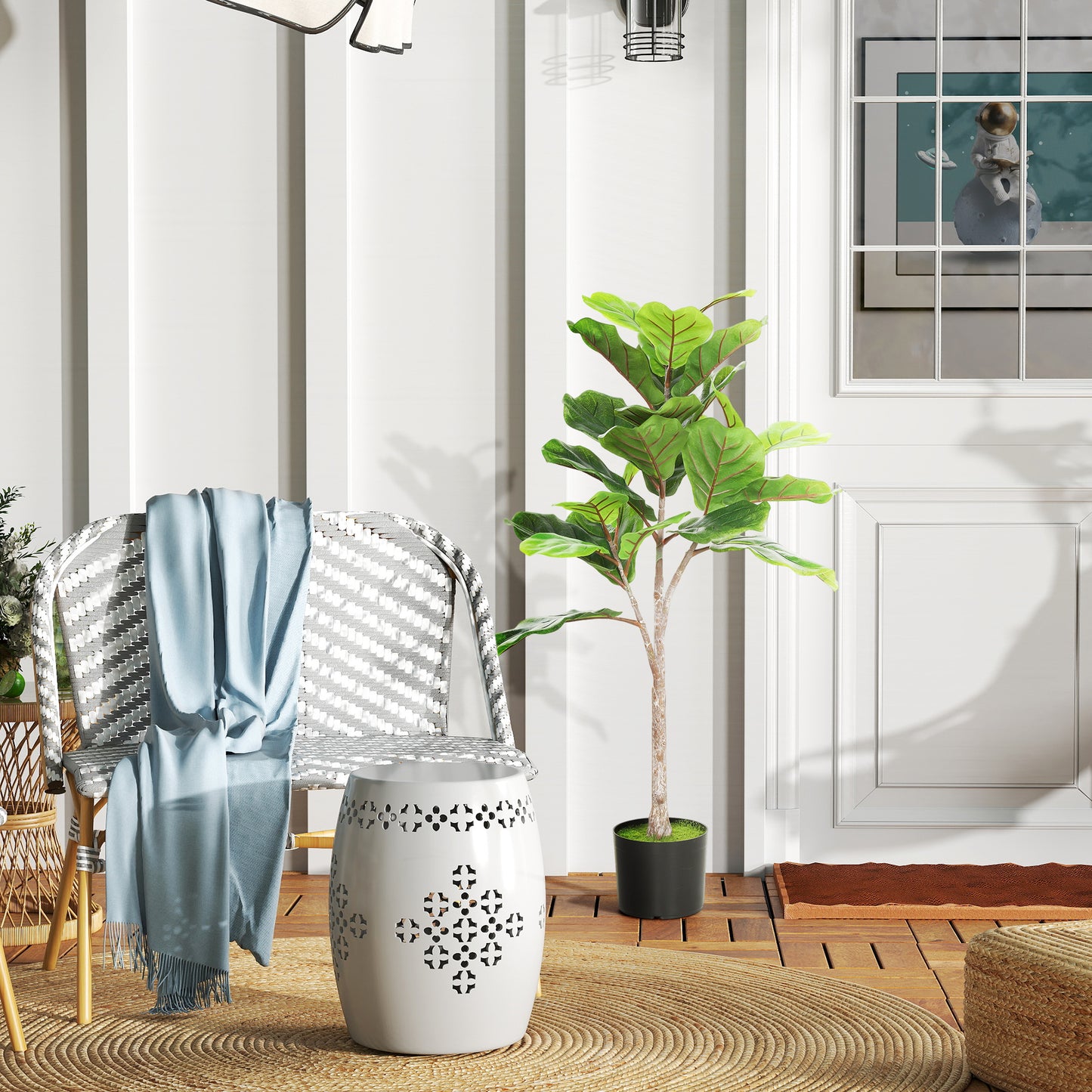 Artificial Fiddle Leaf Fig Tree, 43" Potted Plant with Flocked Soil for Home Office Decor, Green