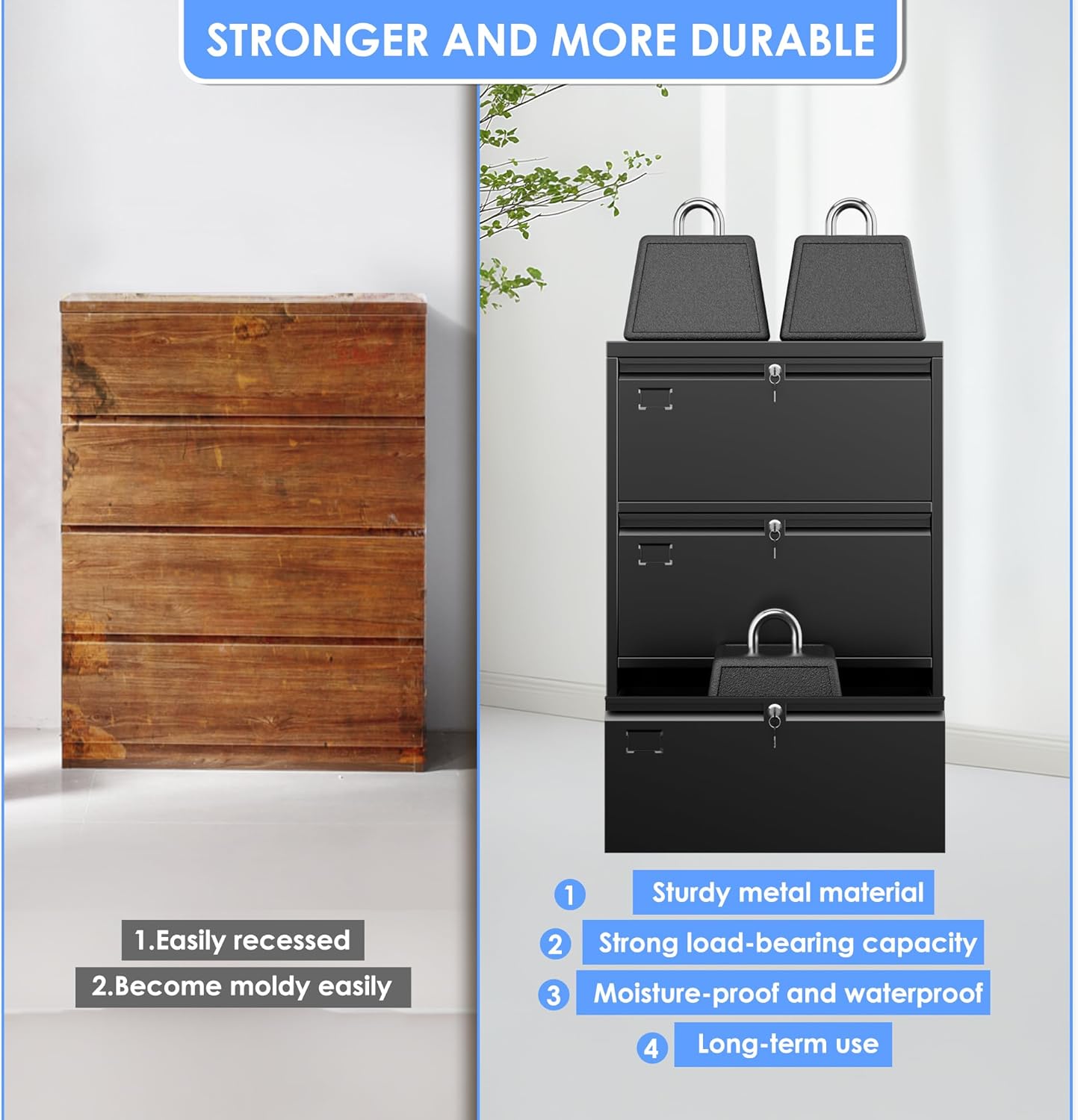 3 Drawer Lateral File Cabinet, Metal Wide Filing Cabinet With Independent Locks, Home Office Furniture For Hanging Files Letter Legal F4 A4 Size, Assembly Required, Black