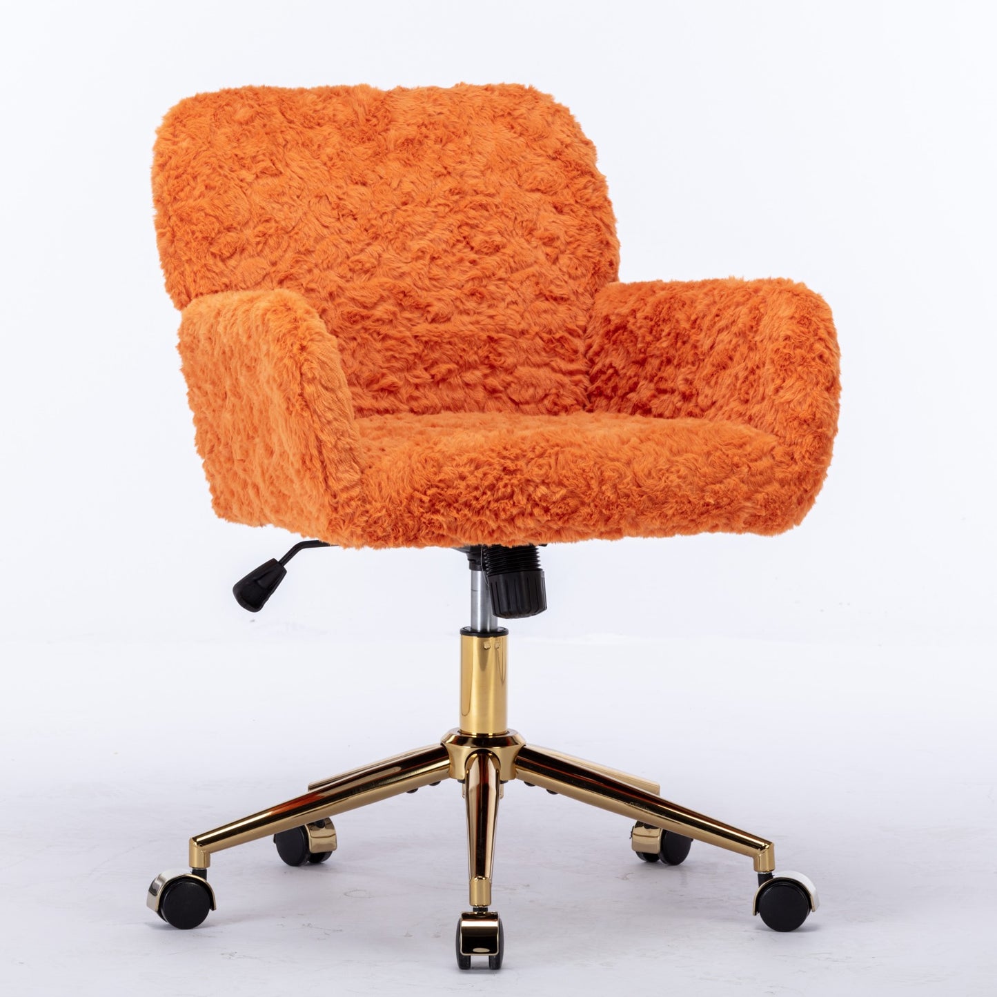 AA Furniture Office Chair,Artificial Rabbit Hair Home Office Chair With Golden Metal Base,Adjustable Desk Chair Swivel Office Chair,Vanity Chair Orange