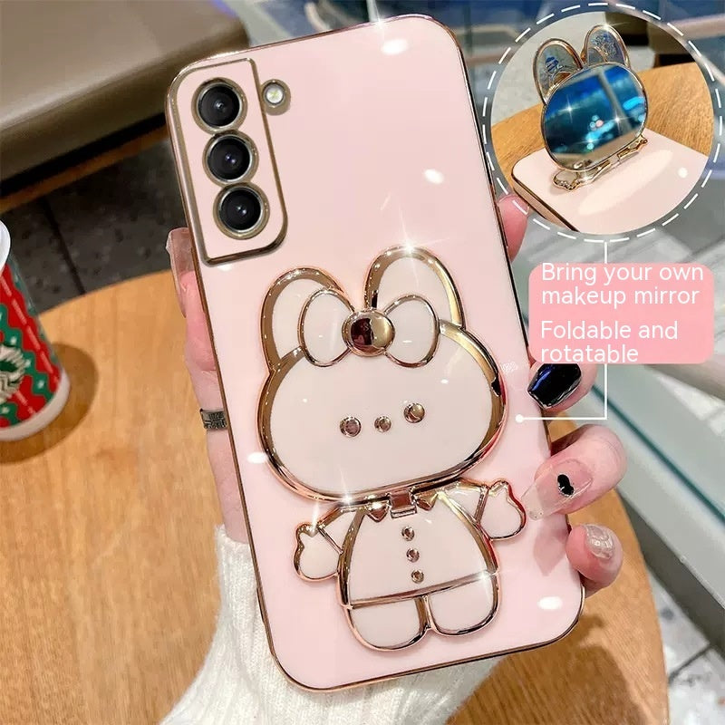 Straight Edge Plating 6D Phone Case S22 Rabbit Makeup Mirror Protective Sleeve