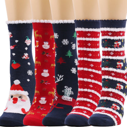 New European And American Socks Christmas Socks Women's Autumn And Winter Plush Socks Christmas Socks Women's Socks Mid Calf Socks Cross Border Christmas Socks