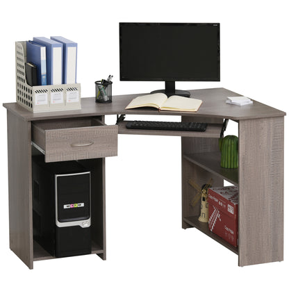 L-Shaped Corner Computer Desk W/ 2 Shelves Wide Worktop Keyboard Tray Drawer & CPU Stand Home Office Study Bedroom Furniture Grey