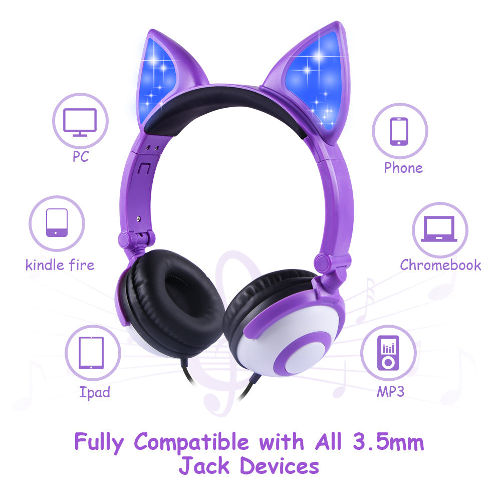 LED flashing cat ear headphones