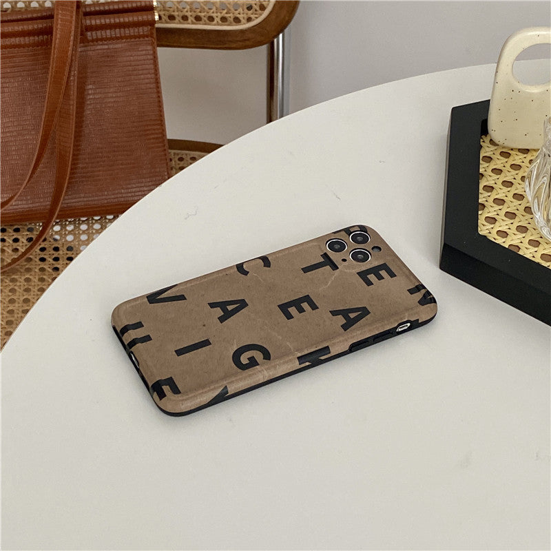 Compatible with Apple, Compatible with Apple , Classic Kraft Paper Texture Phone Case Letters Soft Shell For iphone 12 mini 11 Pro max, SE 7 8 plus X XR XS Max