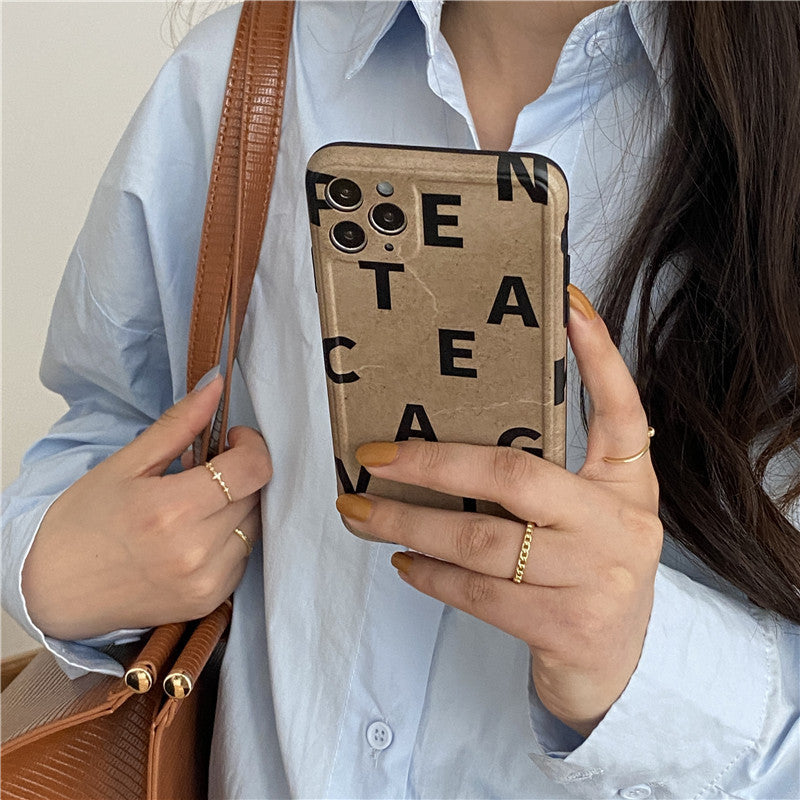 Compatible with Apple, Compatible with Apple , Classic Kraft Paper Texture Phone Case Letters Soft Shell For iphone 12 mini 11 Pro max, SE 7 8 plus X XR XS Max