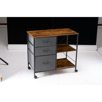 3-layer Mobile Filing Cabinet, Printer Stand With Storage, Office Storage Cabinet With Drawers And Back Support Strips