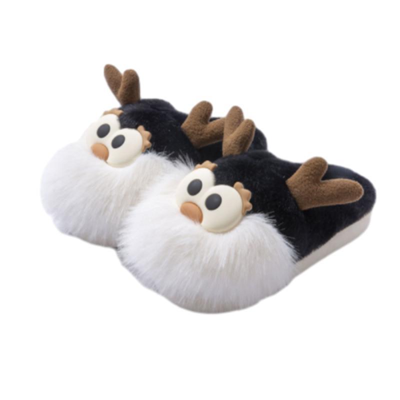 Cute Cartoon Christmas Deer Cotton Shoes Winter Indoor Floor Home Slippers Half-covered Heel Warm Plush Shoes Women