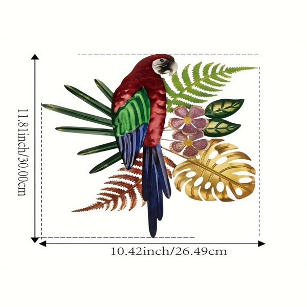 Hand-painted parrot metal wall art, alternate view