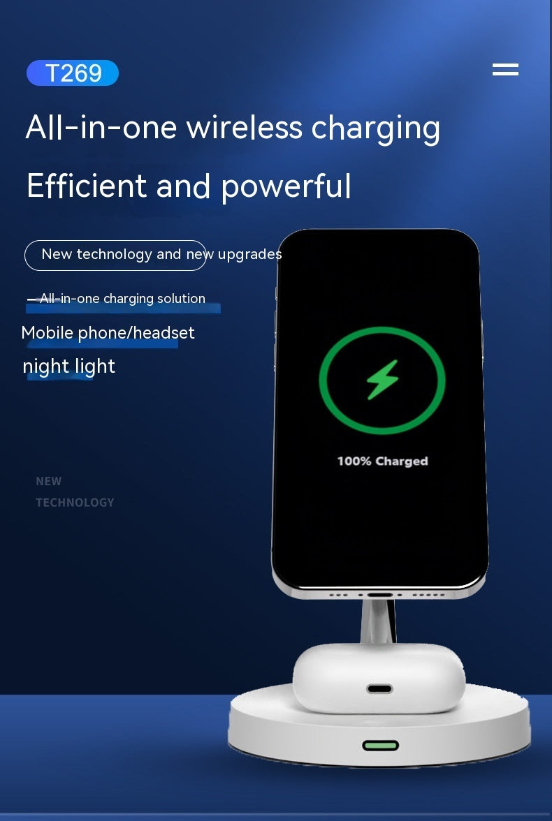 15W Magnetic Three-in-one Night Light Charging Bracket Wireless Fast Charging