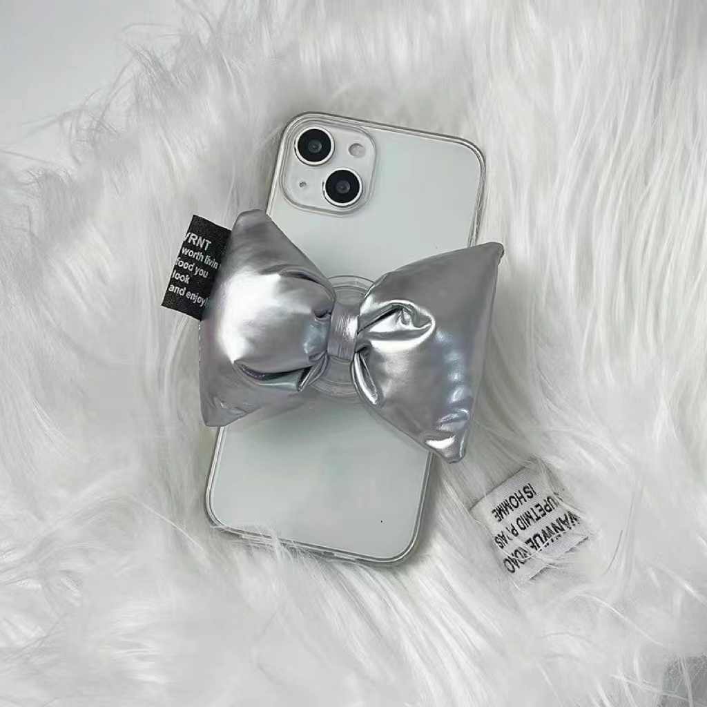 Transparent Soft Shell Silver Bow Down Stand Phone Case