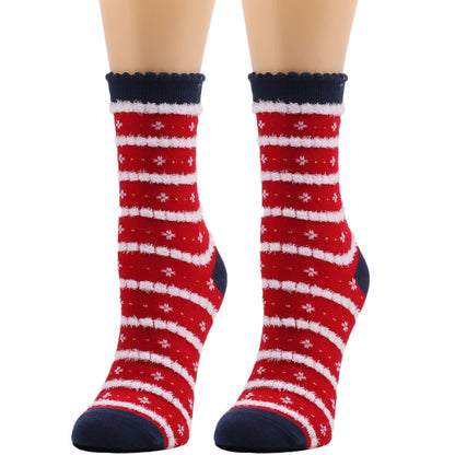 New European And American Socks Christmas Socks Women's Autumn And Winter Plush Socks Christmas Socks Women's Socks Mid Calf Socks Cross Border Christmas Socks