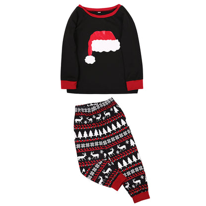 Christmas hat printing suit Christmas home wear pajamas parent-child wear