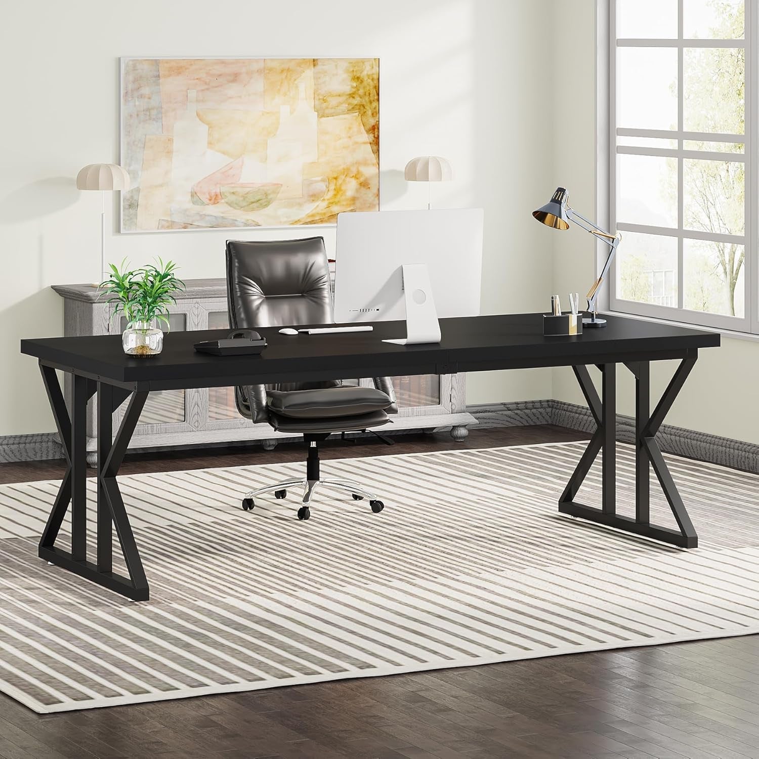 78.7 Inch Black Executive Desk Home Office Computer Desk-3