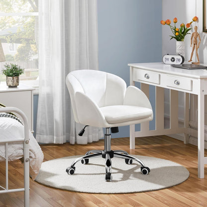 White Petal Desk Chair Faux Leather Swivel Office Chair-1