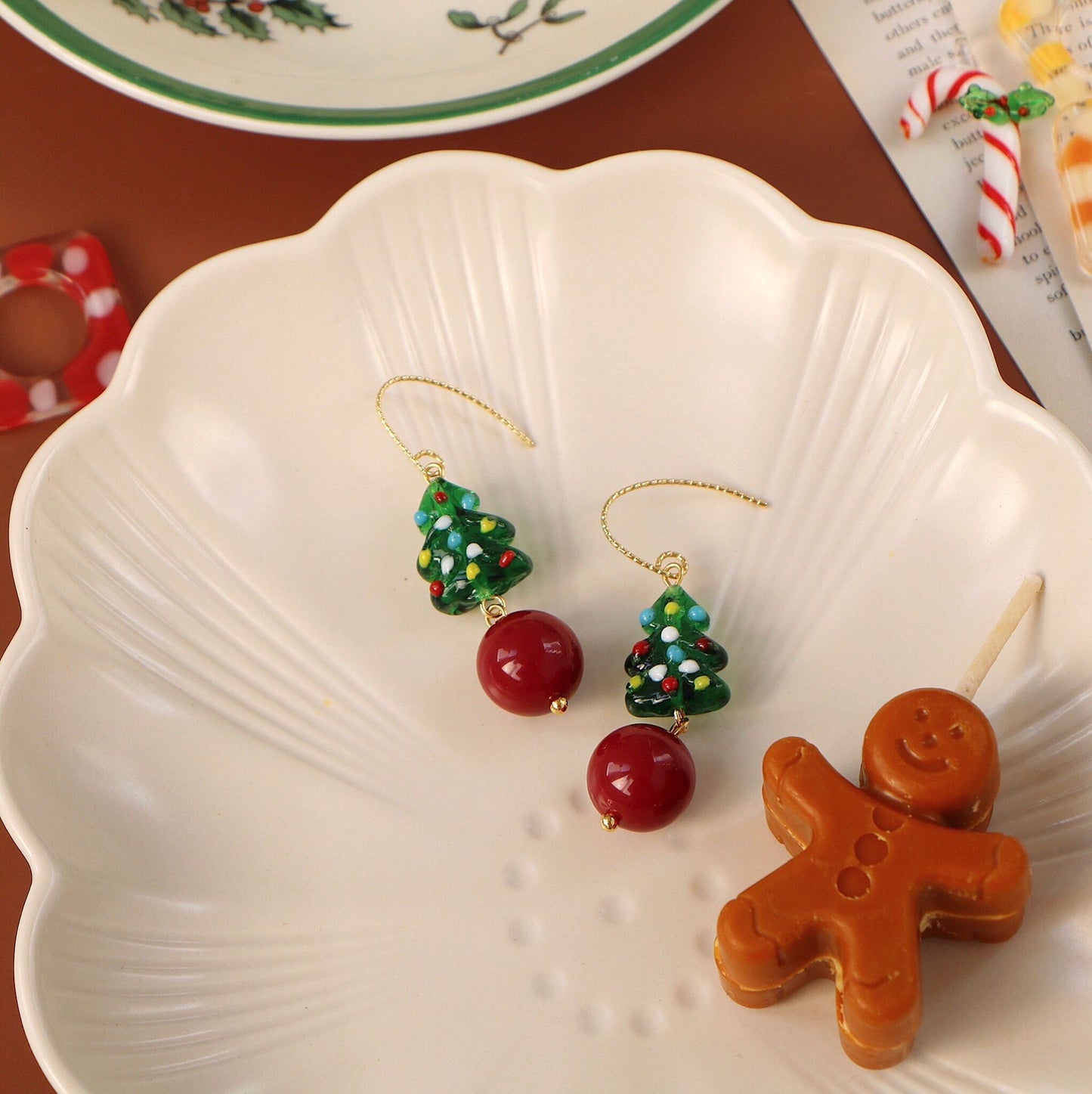 Christmas Tree Glazed Earrings