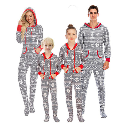 New Christmas Home Wear Pajamas One-piece Parent-child Outfit Elk Snowflake