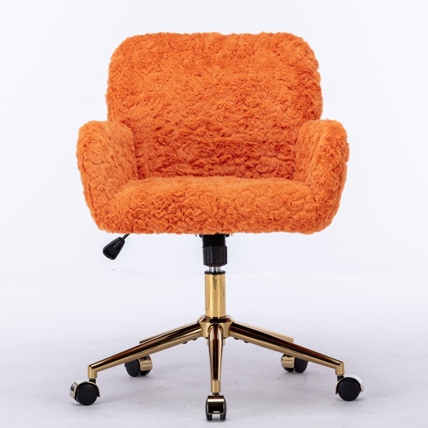 AA Furniture Office Chair,Artificial Rabbit Hair Home Office Chair With Golden Metal Base,Adjustable Desk Chair Swivel Office Chair,Vanity Chair Orange