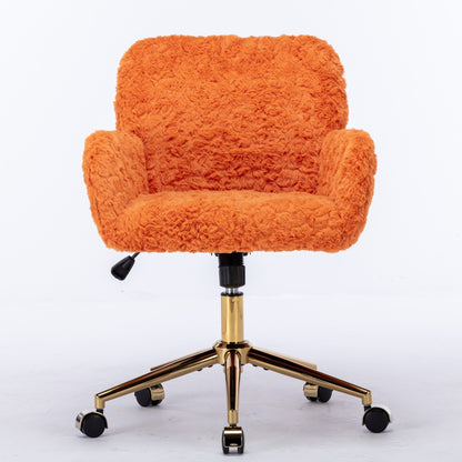 AA Furniture Office Chair,Artificial Rabbit Hair Home Office Chair With Golden Metal Base,Adjustable Desk Chair Swivel Office Chair,Vanity Chair Orange