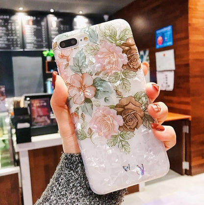 Compatible with Apple, Dream Shell Phone Case For iPhone X XS Max XR Rose Flower Back Cover Cases for iPhone 7 8 6 6s Plus Soft TPU Silicon Capa