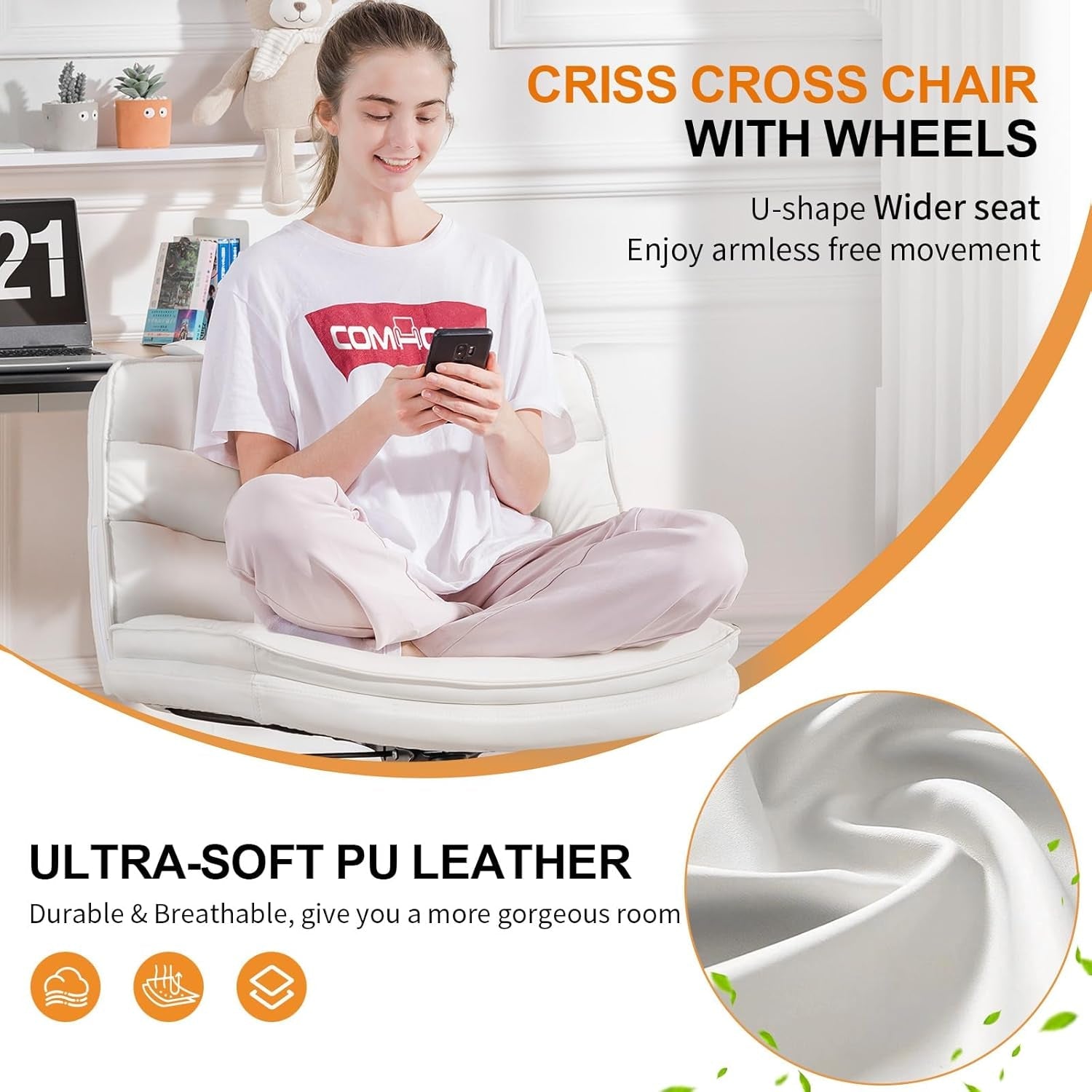 Criss Cross Office Chair Beige With Wheels For Home Office-2