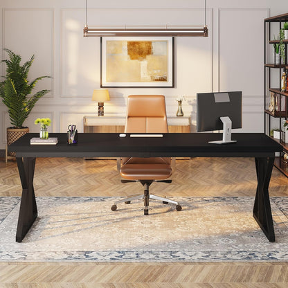 78.7 Inch Black Executive Desk Home Office Computer Desk-4