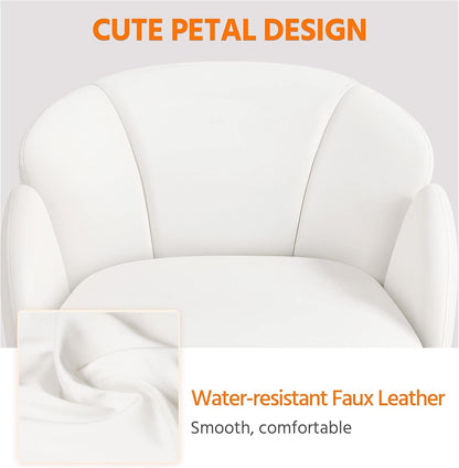 White Petal Desk Chair Faux Leather Swivel Office Chair-3