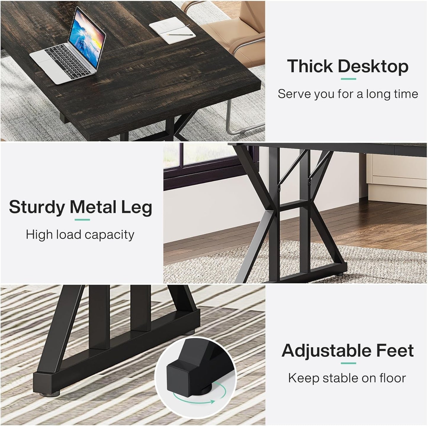 70.8 Inch Executive Desk Black Oak Office Desk Home Office-4