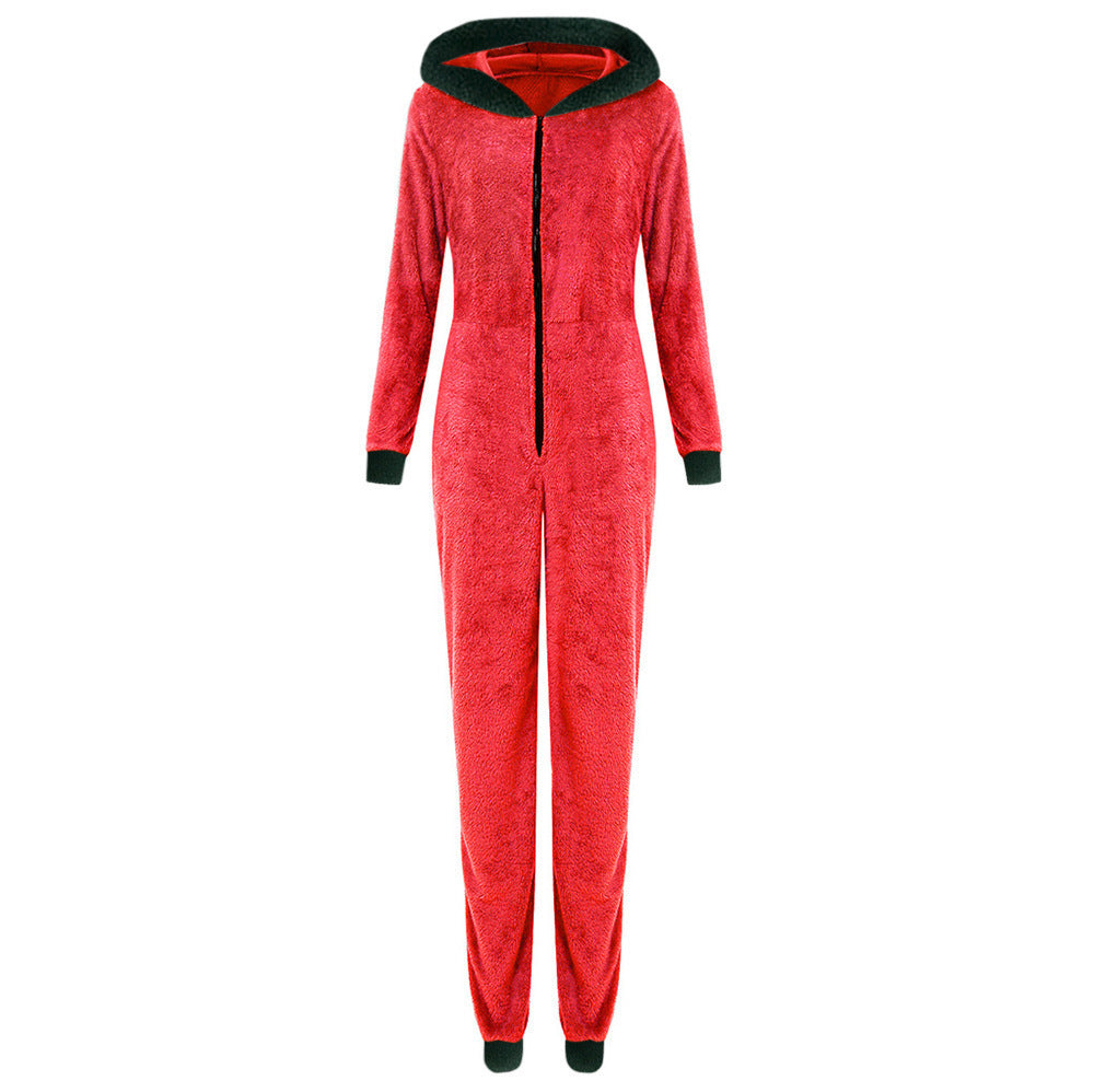 Women's Home Wear Christmas Plush Zipper Jumpsuit