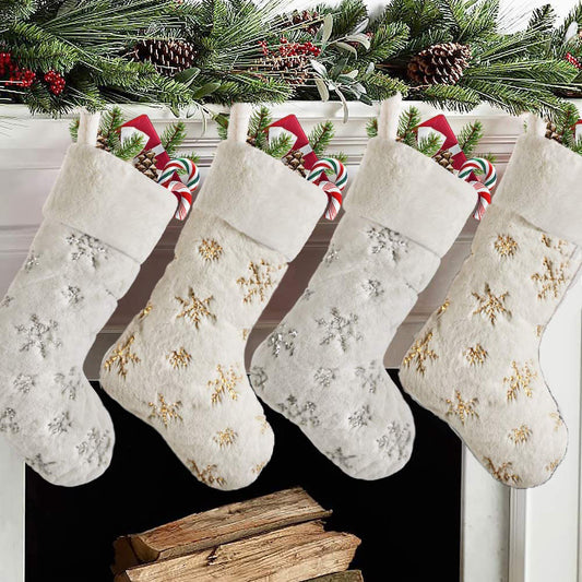 Christmas Embroidery Snowflake Plush Socks