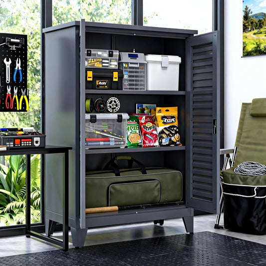 47'' Tall Metal Tool Storage Cabinet, With Ample Storage Space For Garage,Warehouse,Garden,Office, Living Room,Bathroom,Utility Room Slate