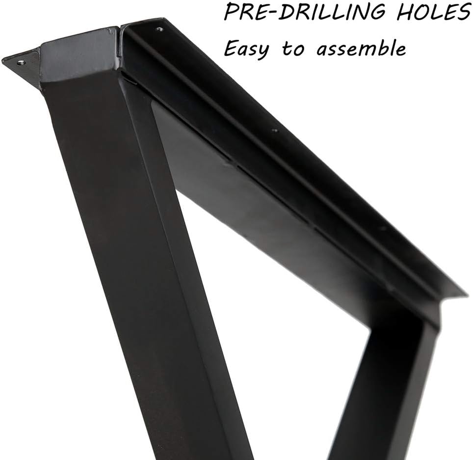 Metal Table Legs 28''x 24'' Heavy-Duty Desk Legs Industrial Furniture Legs For Dinning Table, Computer Table, Office Table 2Pcs-Black