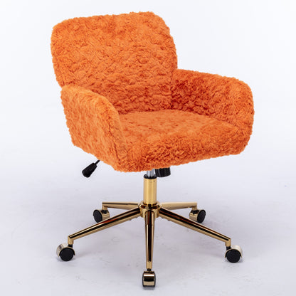 AA Furniture Office Chair,Artificial Rabbit Hair Home Office Chair With Golden Metal Base,Adjustable Desk Chair Swivel Office Chair,Vanity Chair Orange