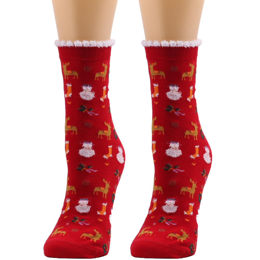 New European And American Socks Christmas Socks Women's Autumn And Winter Plush Socks Christmas Socks Women's Socks Mid Calf Socks Cross Border Christmas Socks