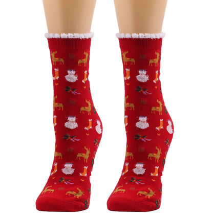 New European And American Socks Christmas Socks Women's Autumn And Winter Plush Socks Christmas Socks Women's Socks Mid Calf Socks Cross Border Christmas Socks