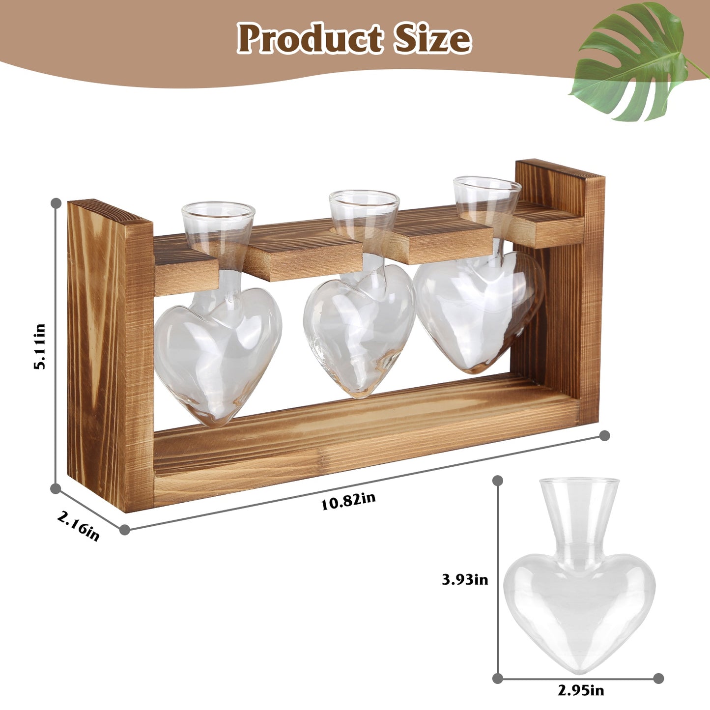 1Pc Plant Terrarium Propagation Station With 3 Heart Shaped Vases Wooden Stand Desktop Air Planter Bulb Glass Vase For Hydroponics Home Office Decor Gift For Plant Lovers