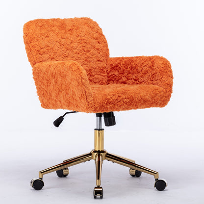 AA Furniture Office Chair,Artificial Rabbit Hair Home Office Chair With Golden Metal Base,Adjustable Desk Chair Swivel Office Chair,Vanity Chair Orange