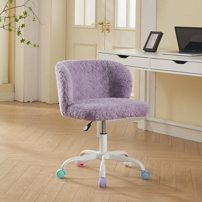 A&A Furniture Office Chair,Artificial Rabbit Hair Home Office Chair With Metal Base,Adjustable Desk Chair Swivel Office Chair,Vanity Chair Violet