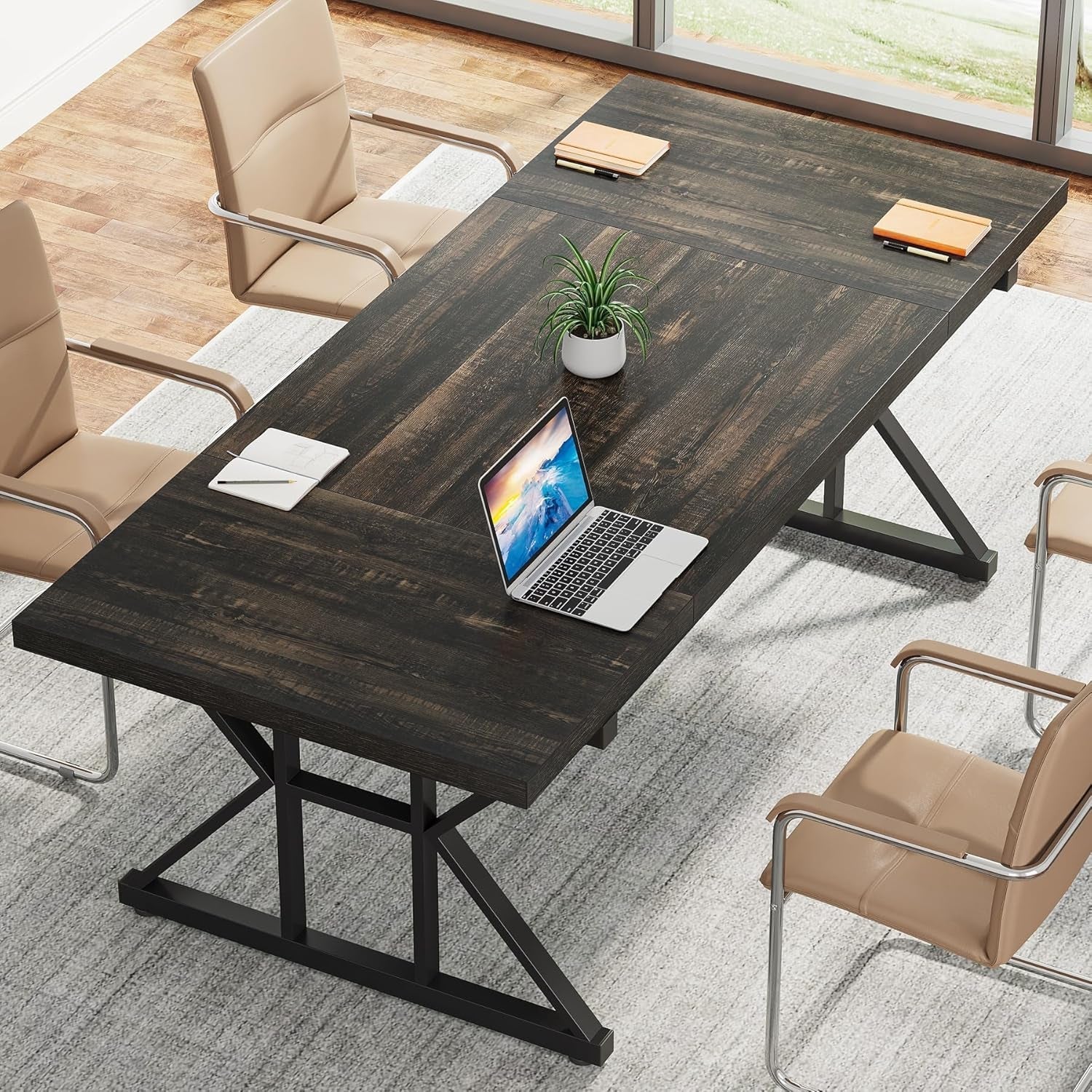 70.8 Inch Executive Desk Black Oak Office Desk Home Office-3