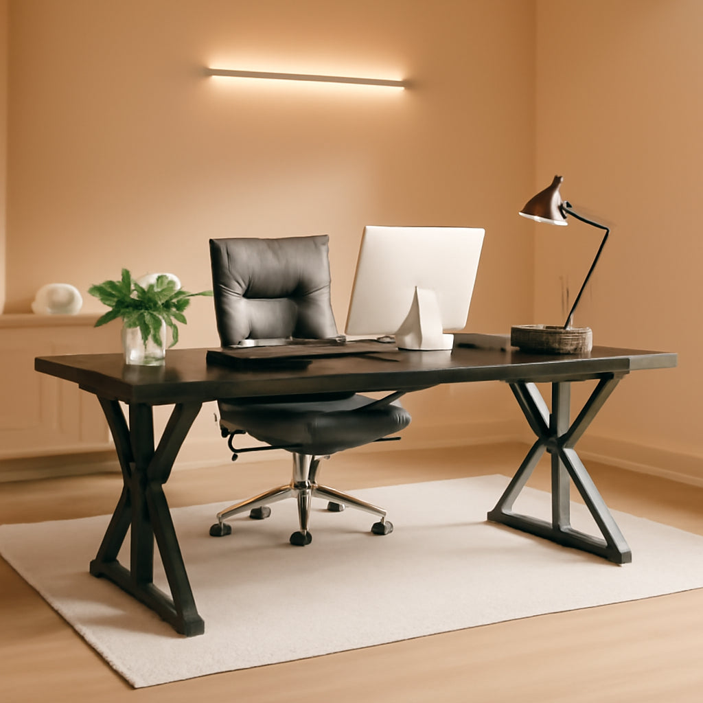 70.8 Inch Executive Desk Black Oak Office Desk Home Office-0