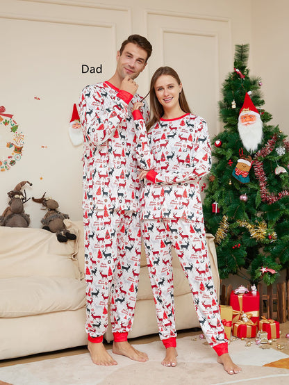 Cartoon Flower Deer Print Parent-child Christmas Pajamas Home Wear Suit