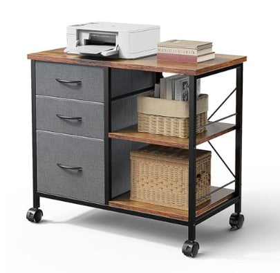 3-layer Mobile Filing Cabinet, Printer Stand With Storage, Office Storage Cabinet With Drawers And Back Support Strips