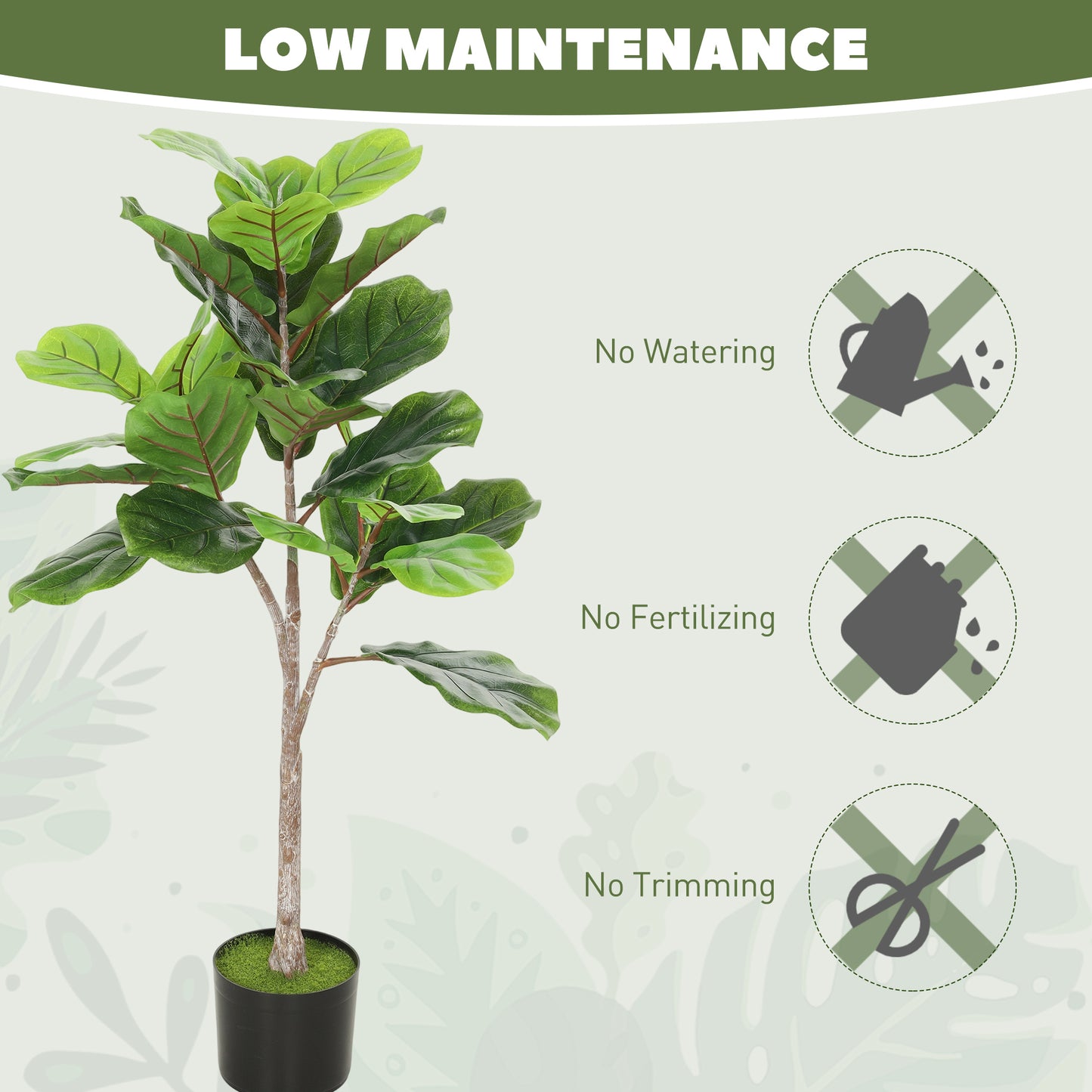 Artificial Fiddle Leaf Fig Tree, 43" Potted Plant with Flocked Soil for Home Office Decor, Green