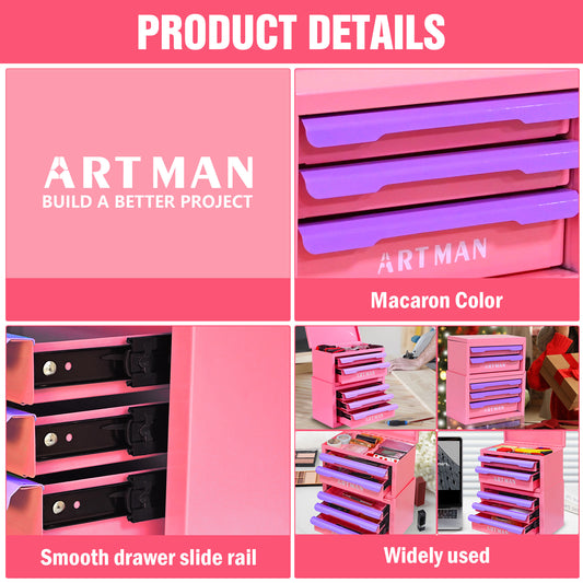 Drawer-style Desktop Storage Box, Office Workstation Organizing Magic Tool, Desk Stationery Storage Rack, Cosmetic Storage Cabinet--Pink-purple- Color